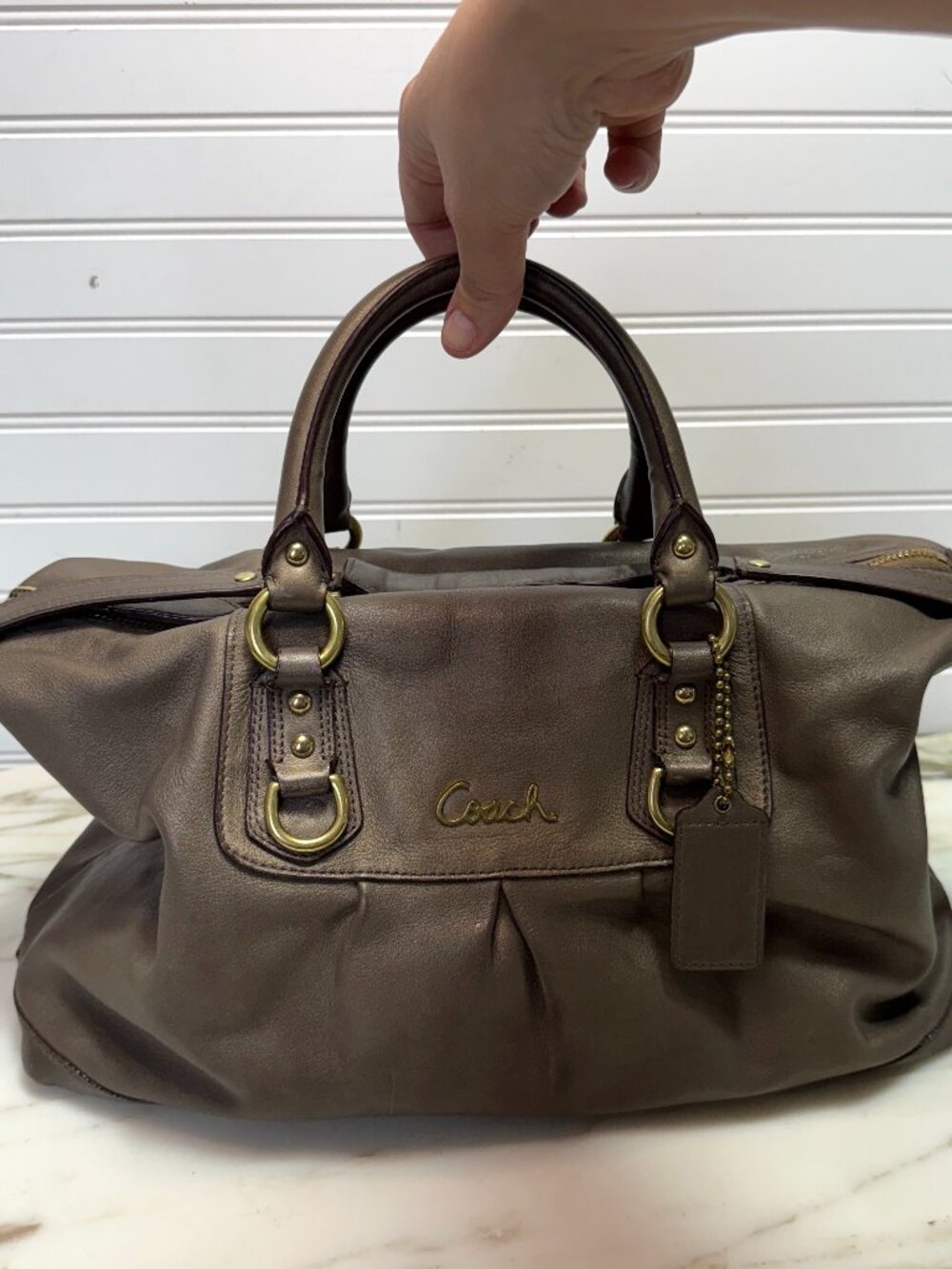 Coach Ashley Bronze Leather Y2K Slouchy 2 Way Satchel Shoulder Bag - Picture 2 of 14